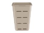 Beige plastic storage container with ventilation slots.