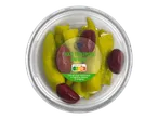 Töltött zöldpaprika és olívabogyó átlátszó edényben Chef Select & You.