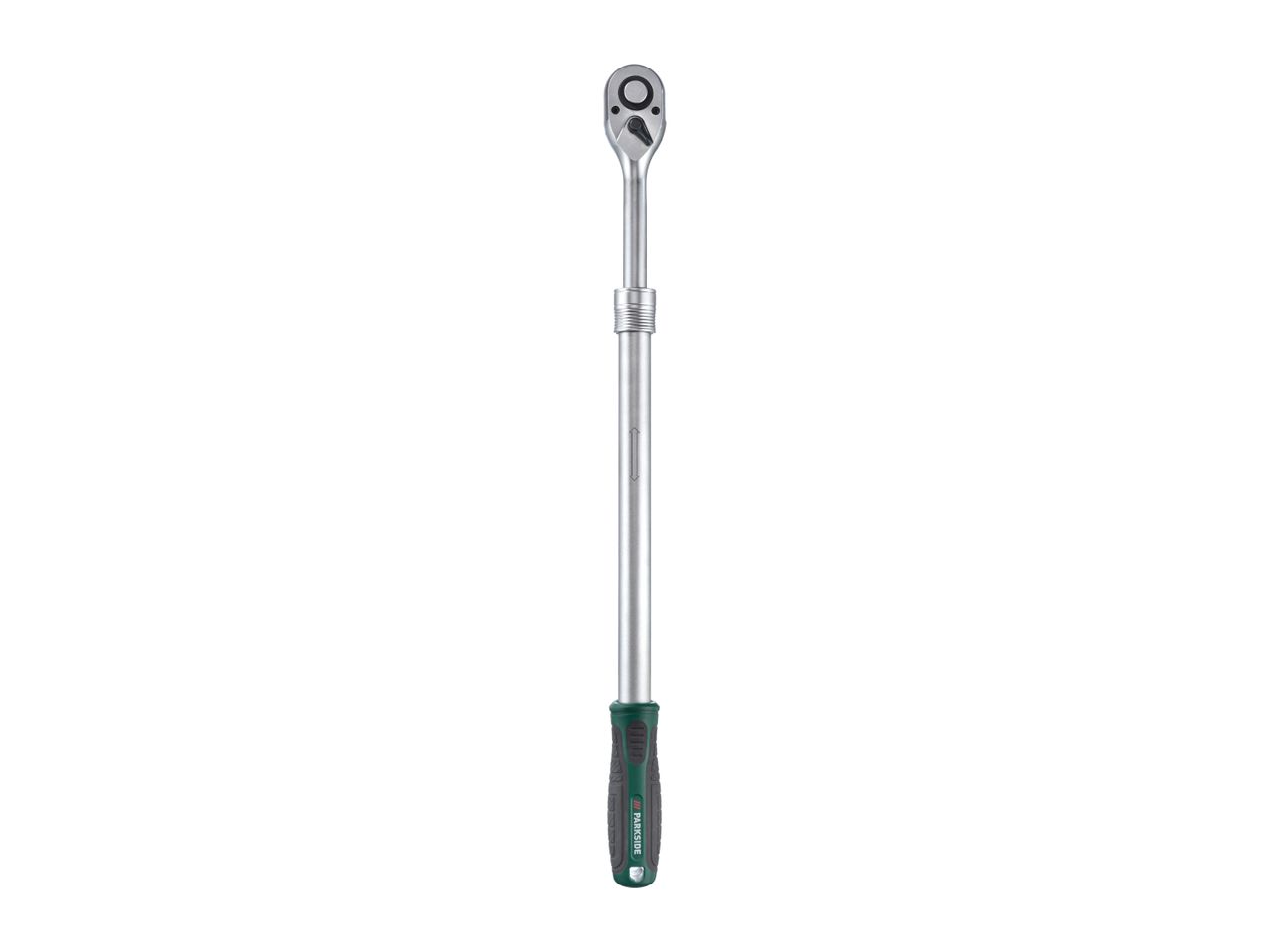A silver Parkside extendable ratchet wrench with a green and black handle.