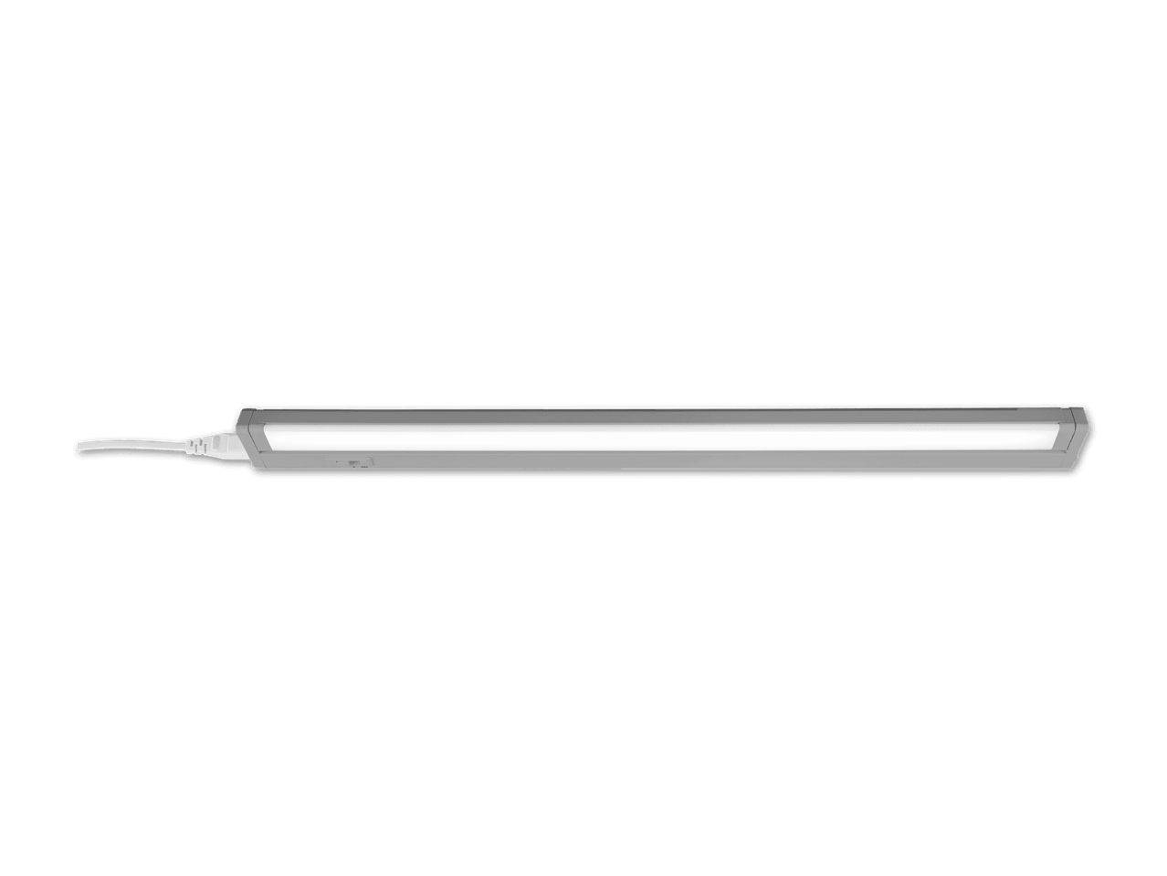 Eine weiße LED-Lichtleiste mit einem USB-Kabel auf schwarzem Hintergrund.