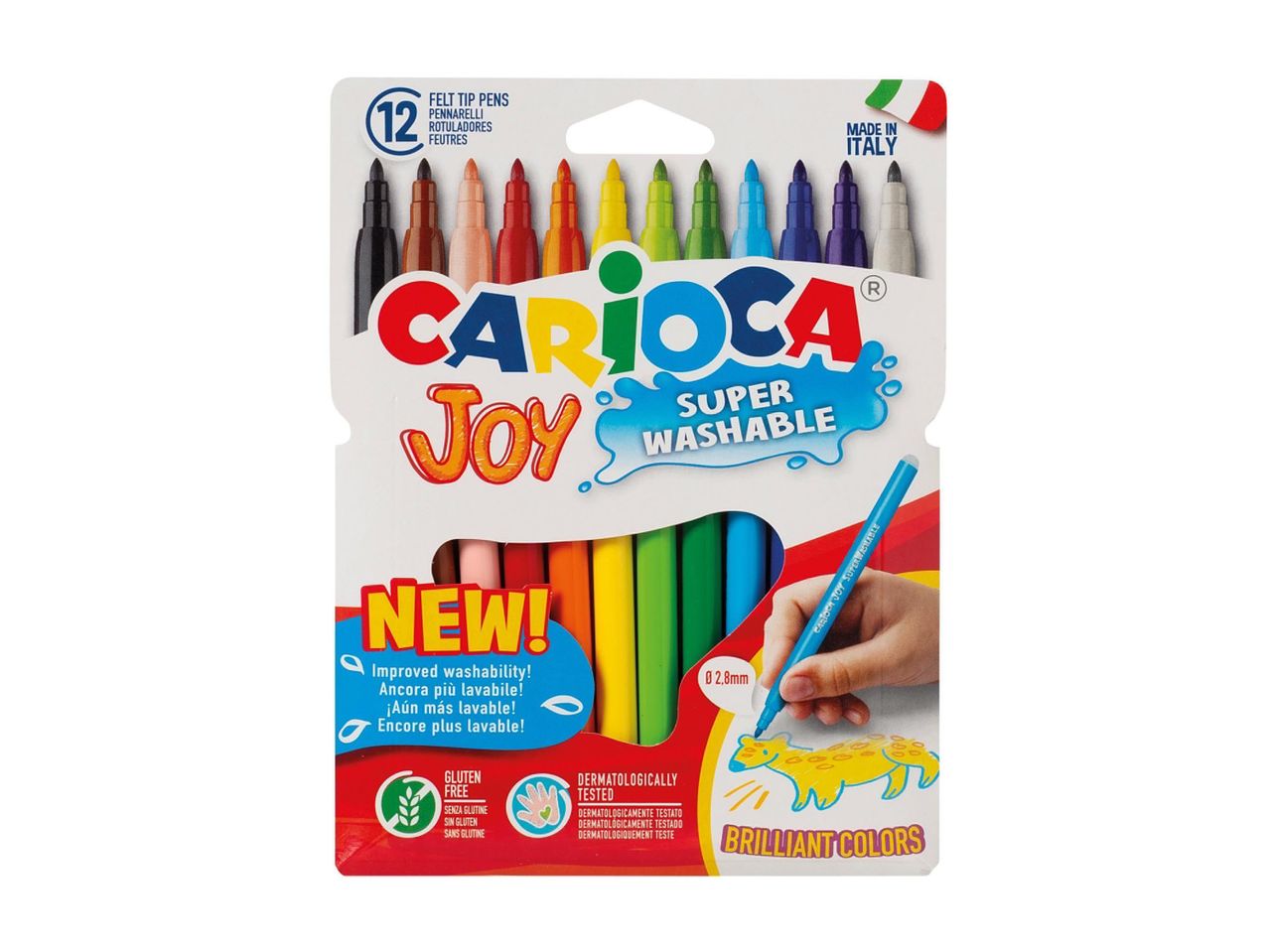 12 db Carioca Joy szupermosható filctoll élénk színekben.