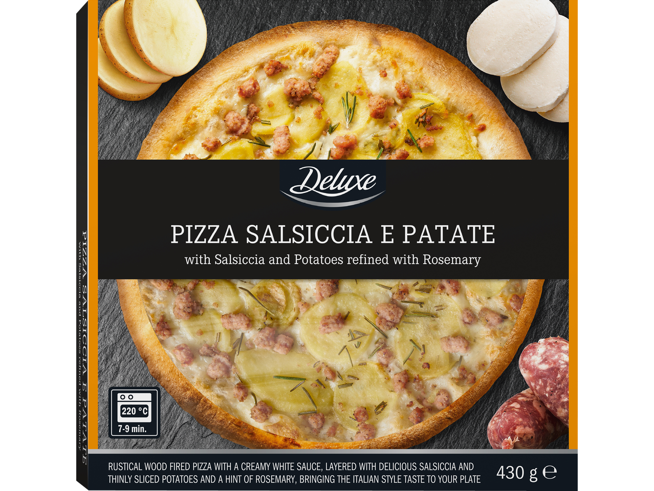 Pizza Salsiccia e Patate med salsiccia, potatis och rosmarin, 430g.