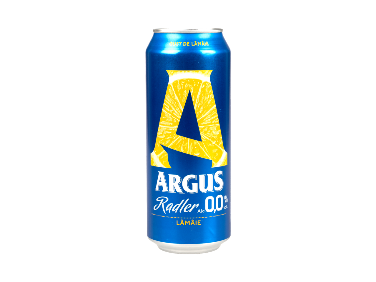 Doză de băutură răcoritoare Argus Radler 0,0%, aromă lămâie.