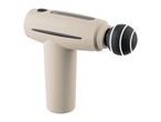 Beige massage gun with a black spherical head and white glowing rings