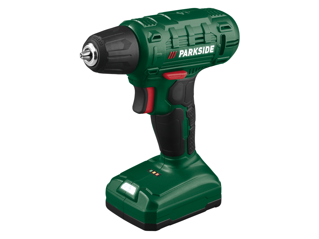 Berbequim sem fio PARKSIDE verde com bateria e luz LED.