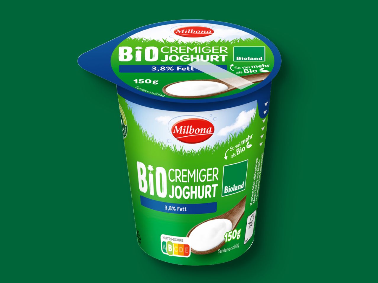 Milbona Bioland Bio-Joghurt, 150g, 3,8% Fett.