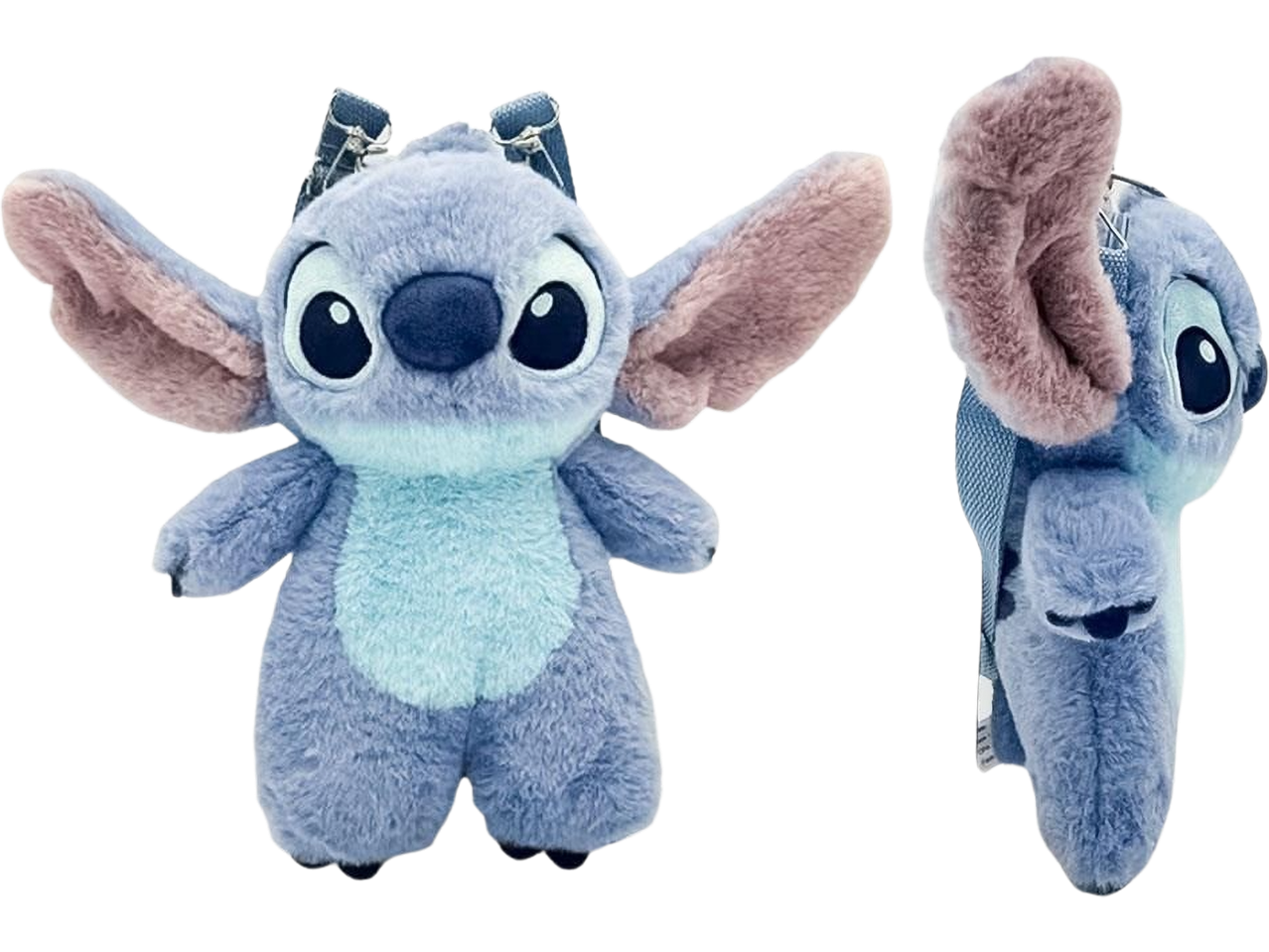 Stitch plush backpack, front and side view