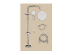 Shower system with shower bar, handheld shower, overhead shower, and hoses.