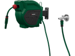 Green Parkside garden hose reel with hoses.