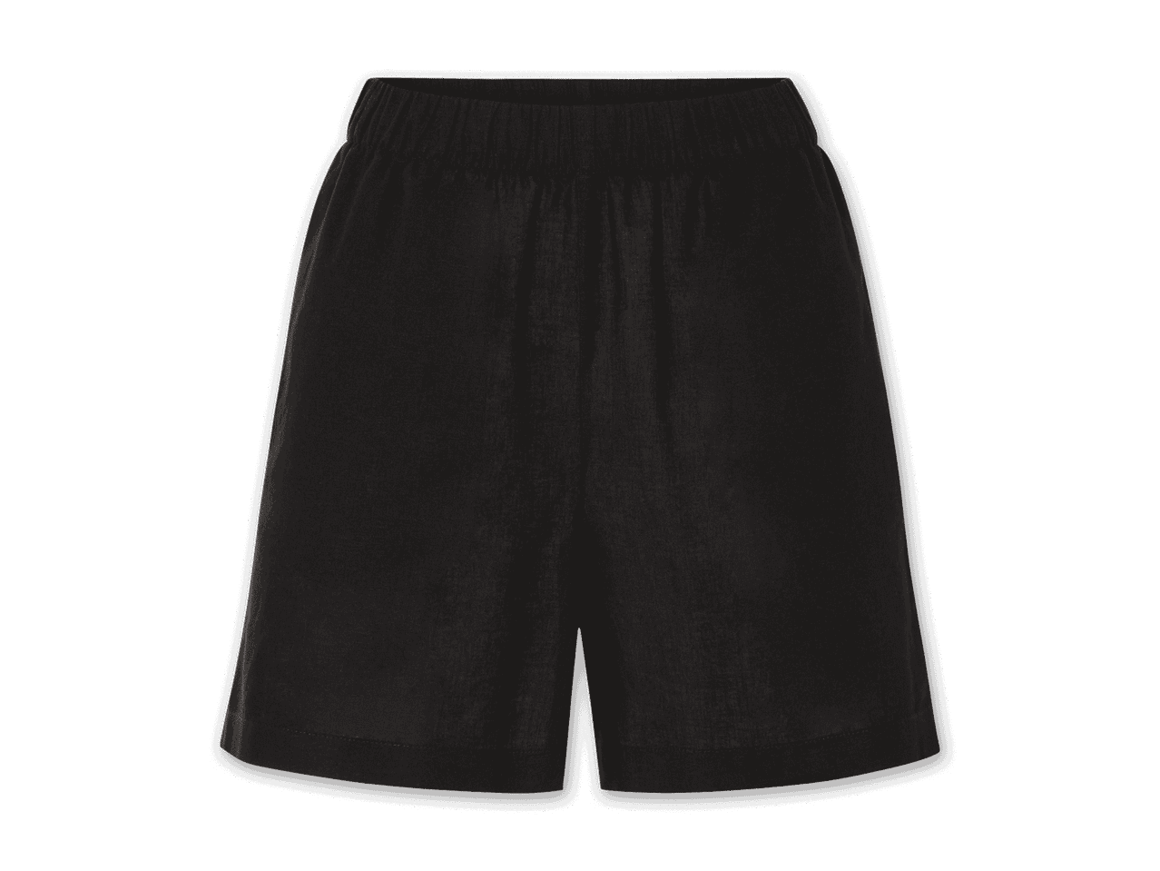 Schwarze, kurze Sport-Shorts mit seitlichen Streifen.