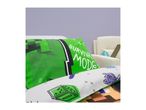 Green and white bedding with pixelated designs and the text 'SURVIVAL MODE'.