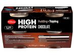 Milbona High Protein Chocolate Pudding + Topping, 4 x 115g, low fat, no added sugar.