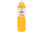Băutura vegană de cocos cu mango Solevita, într-o sticlă de plastic.