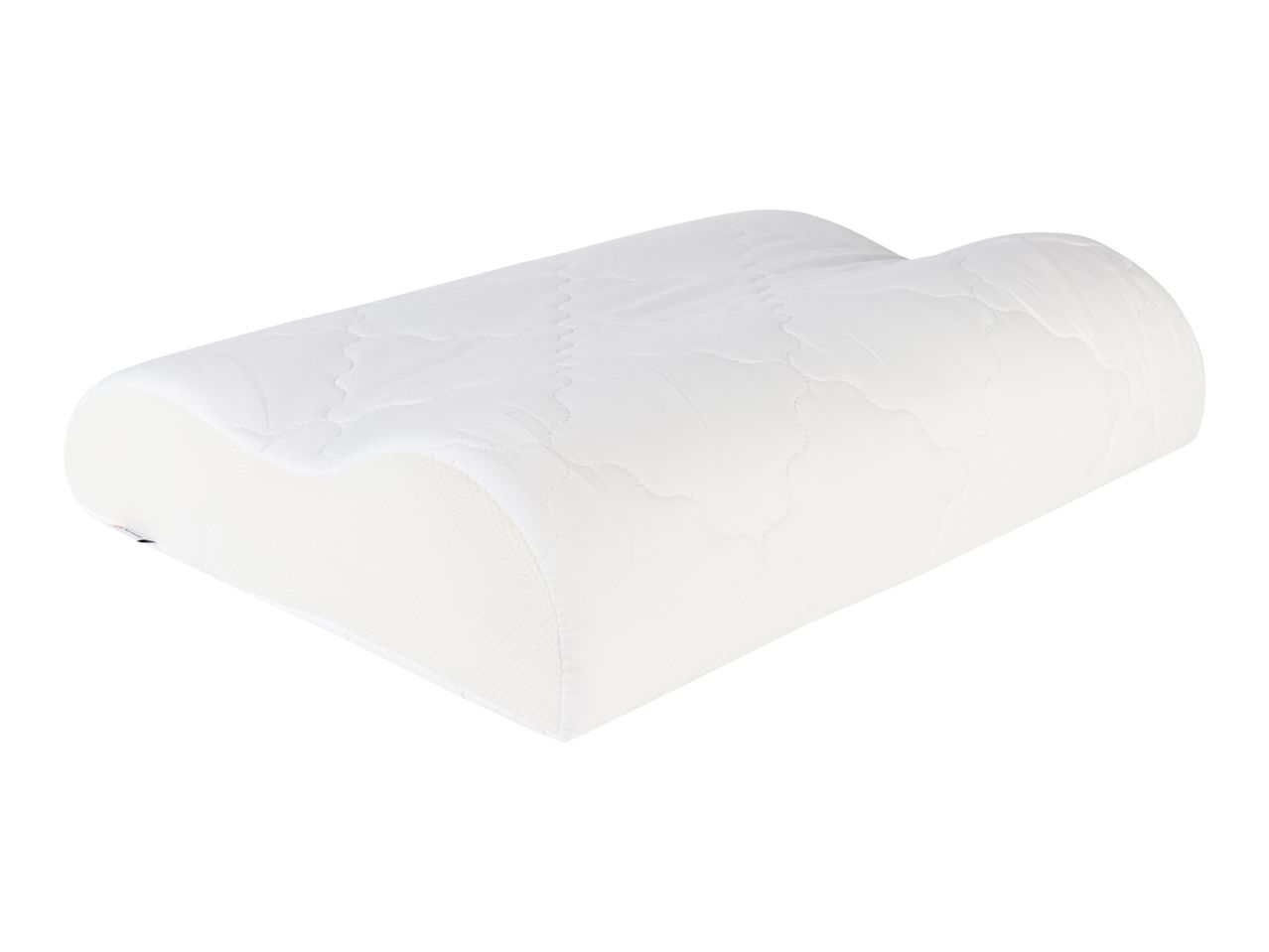 White ergonomic memory foam pillow with a quilted cover