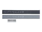 Two resistance bands with exercise illustrations and two smaller resistance bands with product information.