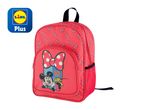Pink Lidl Plus backpack featuring Minnie Mouse.