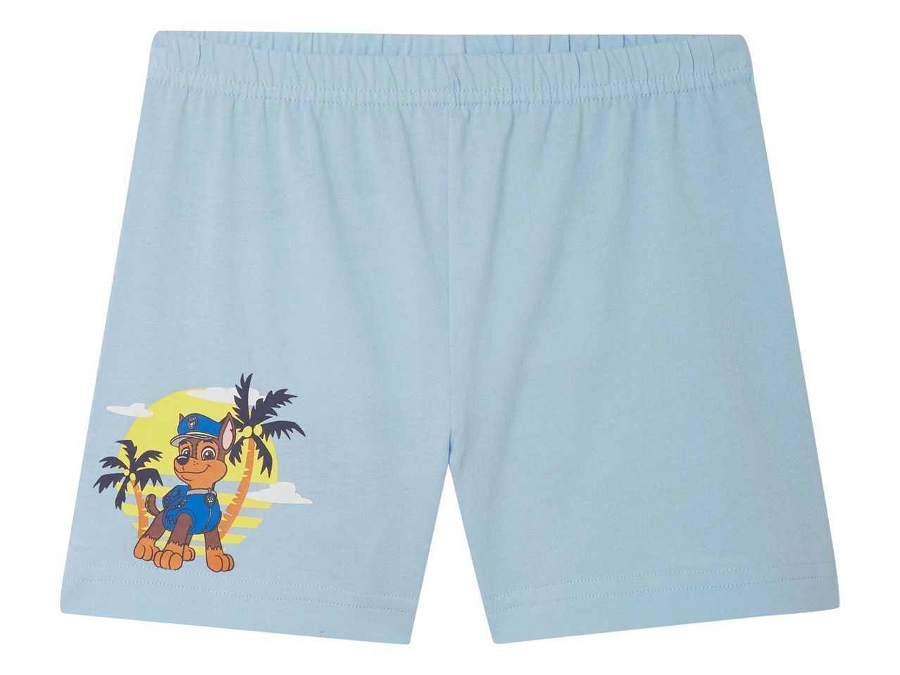 Fiúknak való kék rövidnadrág, rajta Chase-szel, a Paw Patrol-ból.