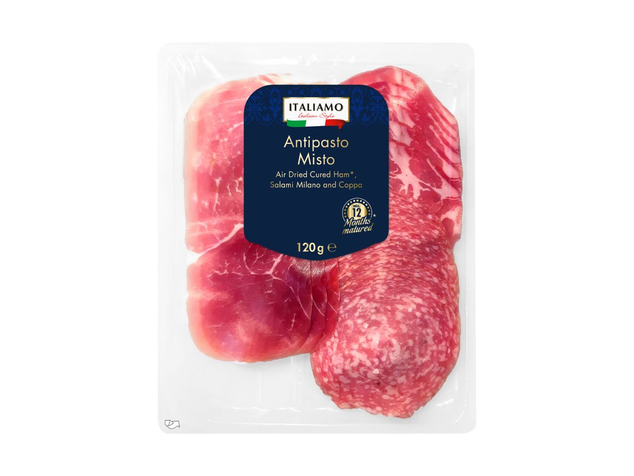 Antipasto Misto with air-dried cured ham, Salami Milano, and Coppa, 120g.