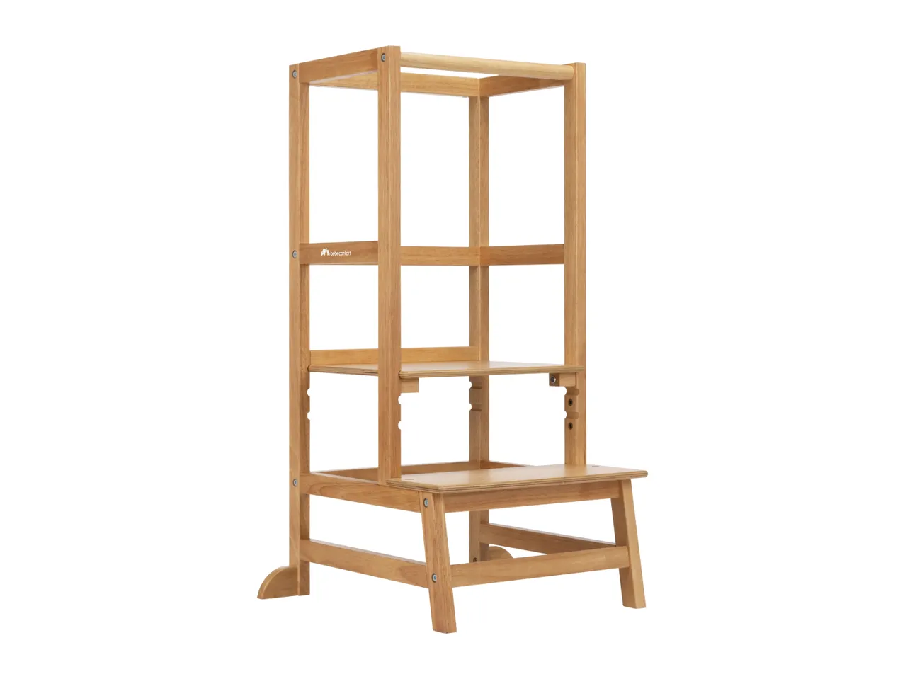 Wooden learning tower with adjustable platform for children