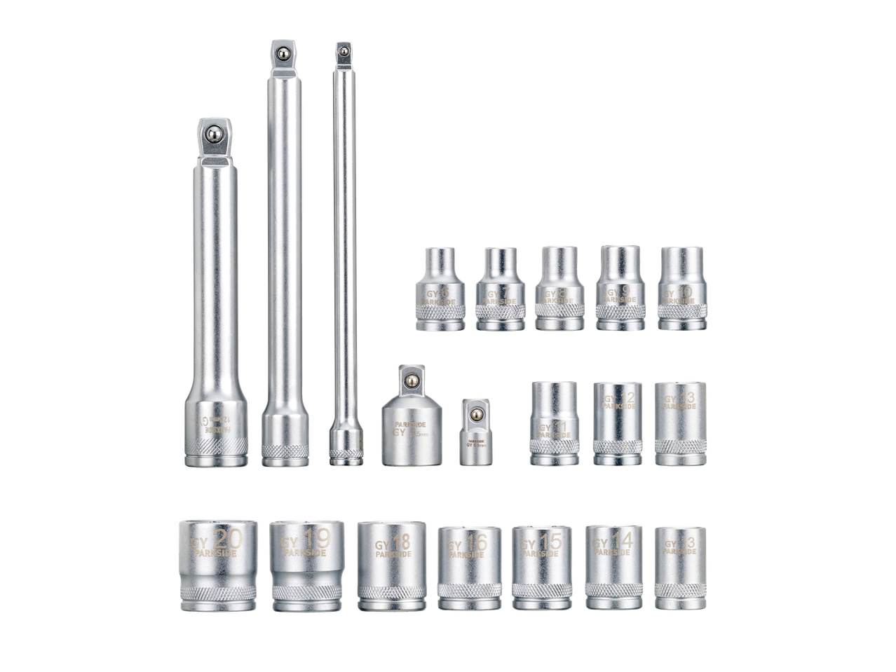 Set de chei tubulare PARKSIDE cu prelungitoare și adaptoare.