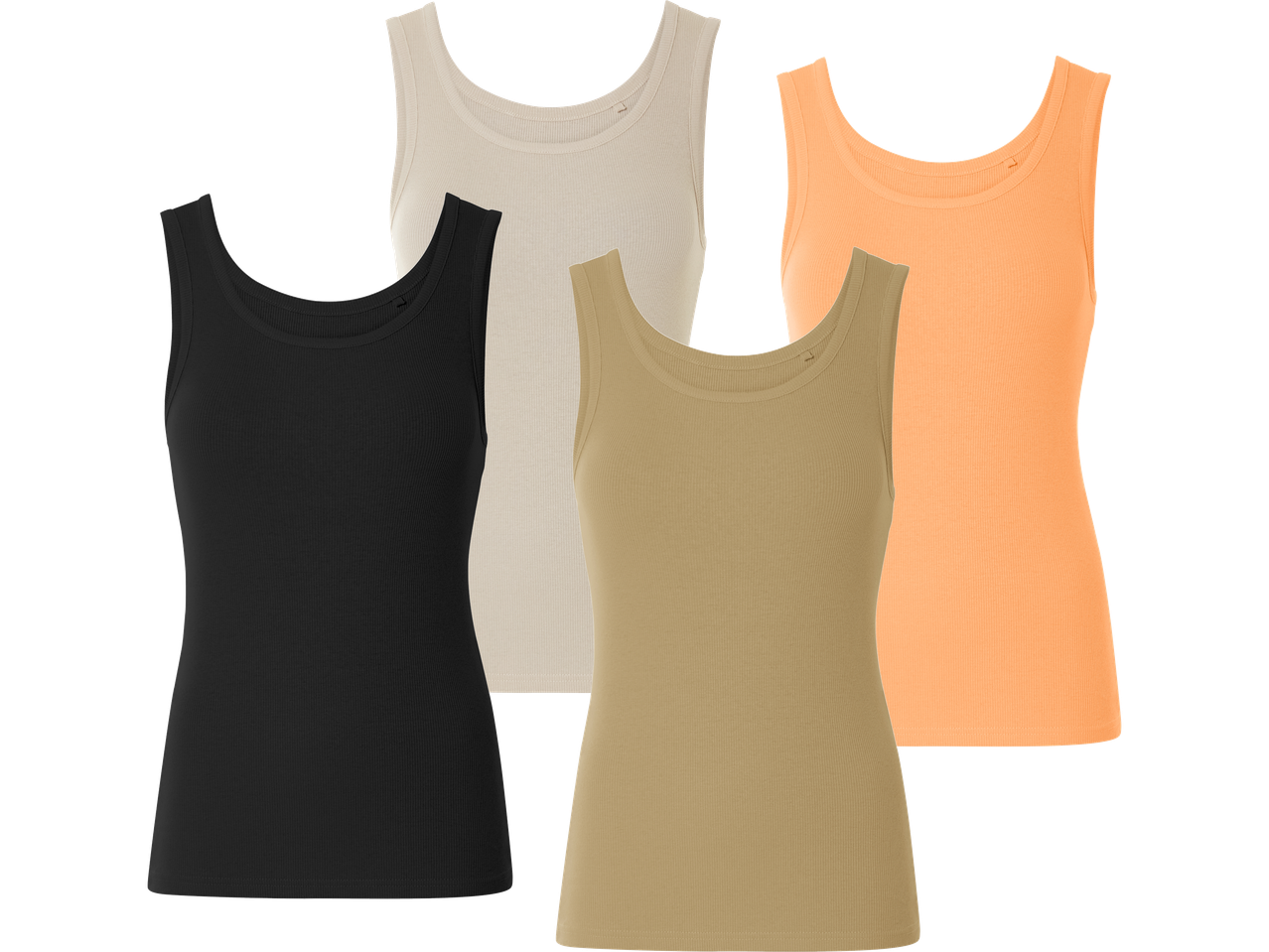 Tre enfärgade linnen i svart, grön, beige och orange.