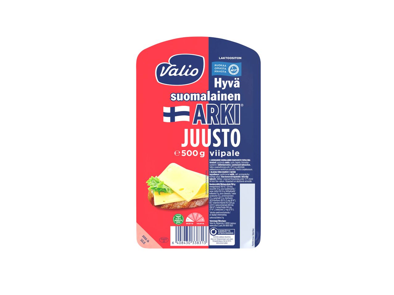 Valio Hyvä suomalainen Arki-juusto viipaleina, 500g pakkaus.