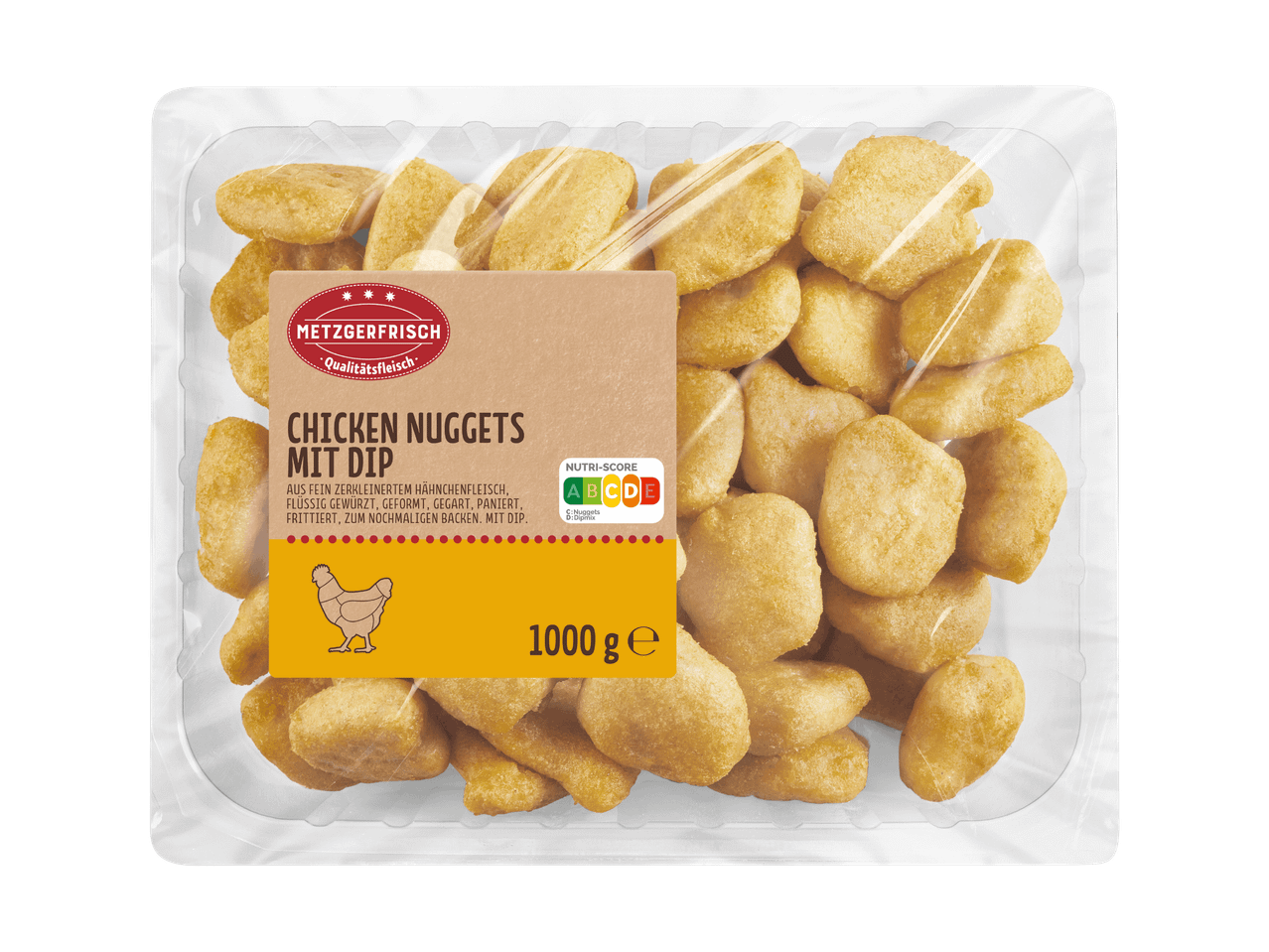 Metzgerfrisch Chicken Nuggets mit Dip, 1000g Packung mit Nutri-Score C und D