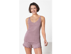 Women's set: top and polka dot shorts.