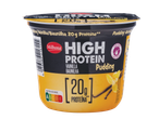 Pudim Milbona de baunilha, rico em proteínas (20 g).