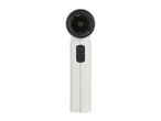 White electric wine opener with black buttons and corkscrew