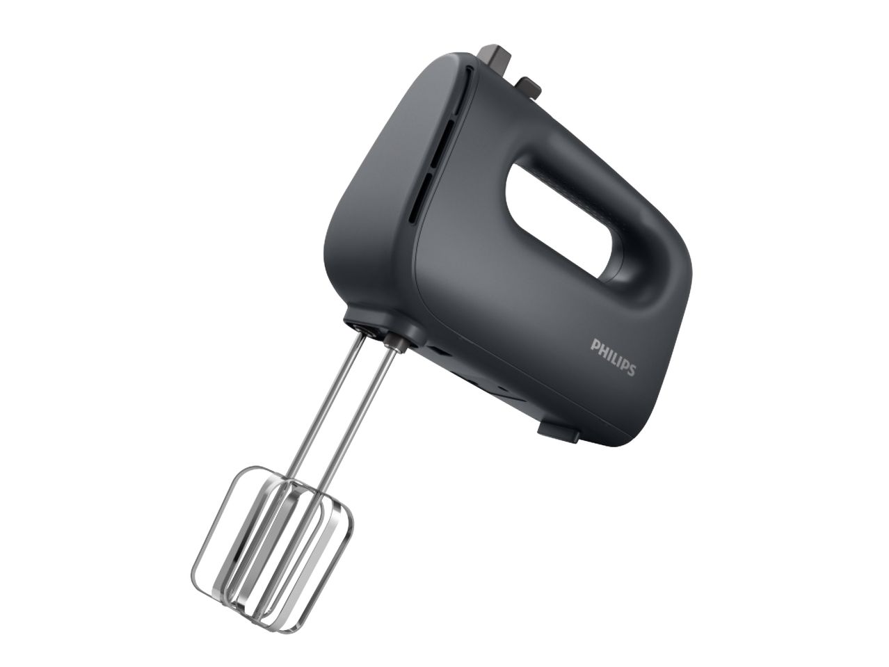 Philips ručni mikser tamnosive boje s metalnim metlicama za miješanje.
