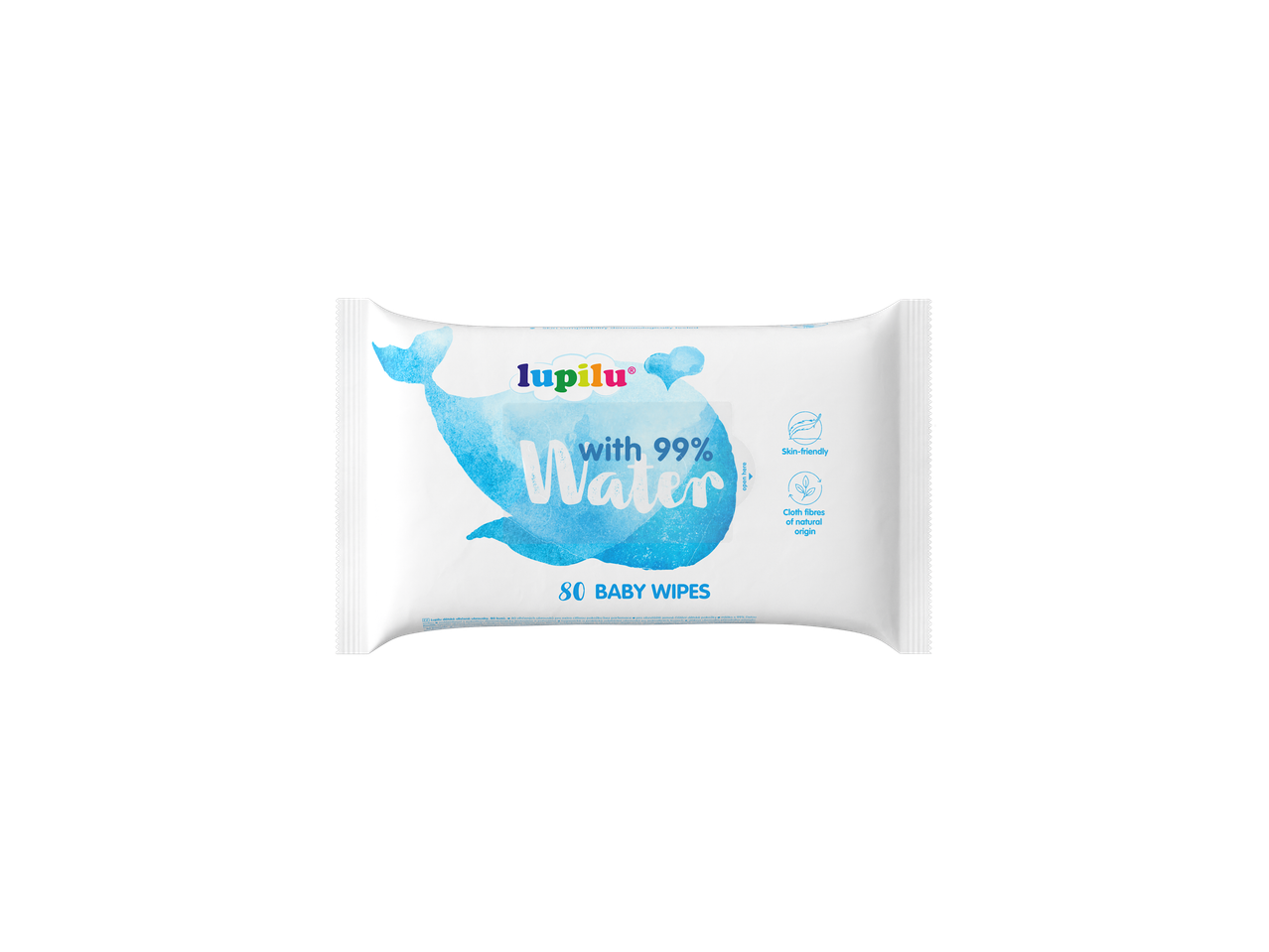 Șervețele umede Lupilu pentru bebeluși, 80 bucăți, cu 99% apă, prietenoase cu pielea și din fibre naturale.