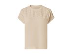 Beige women's short-sleeved top with embroidered eyelet details on the shoulders.