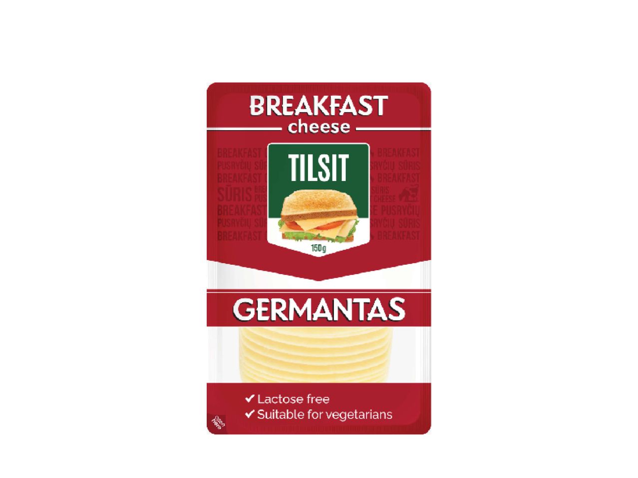 Germantas Tilsit pusryčių sūris, be laktozės, tinka vegetarams, 150g.