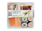 Chef to Go Select sushi: Maki, lazac, garnéla és szósz.