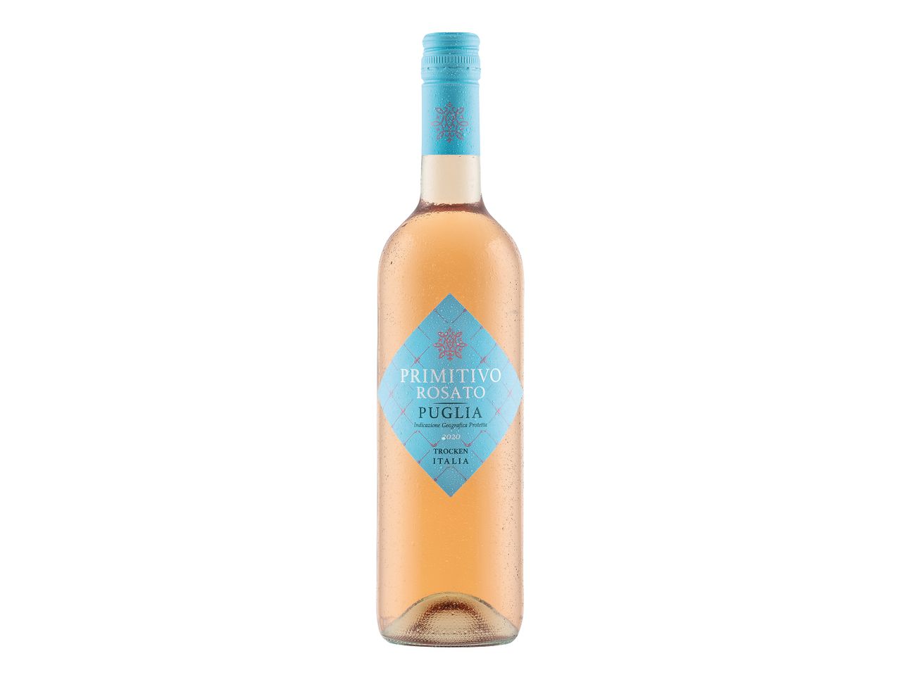 Bottle of Primitivo Rosato Puglia, Italian rosé wine.
