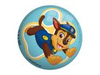 Blue ball with a cartoon police dog, product information, and a website address.