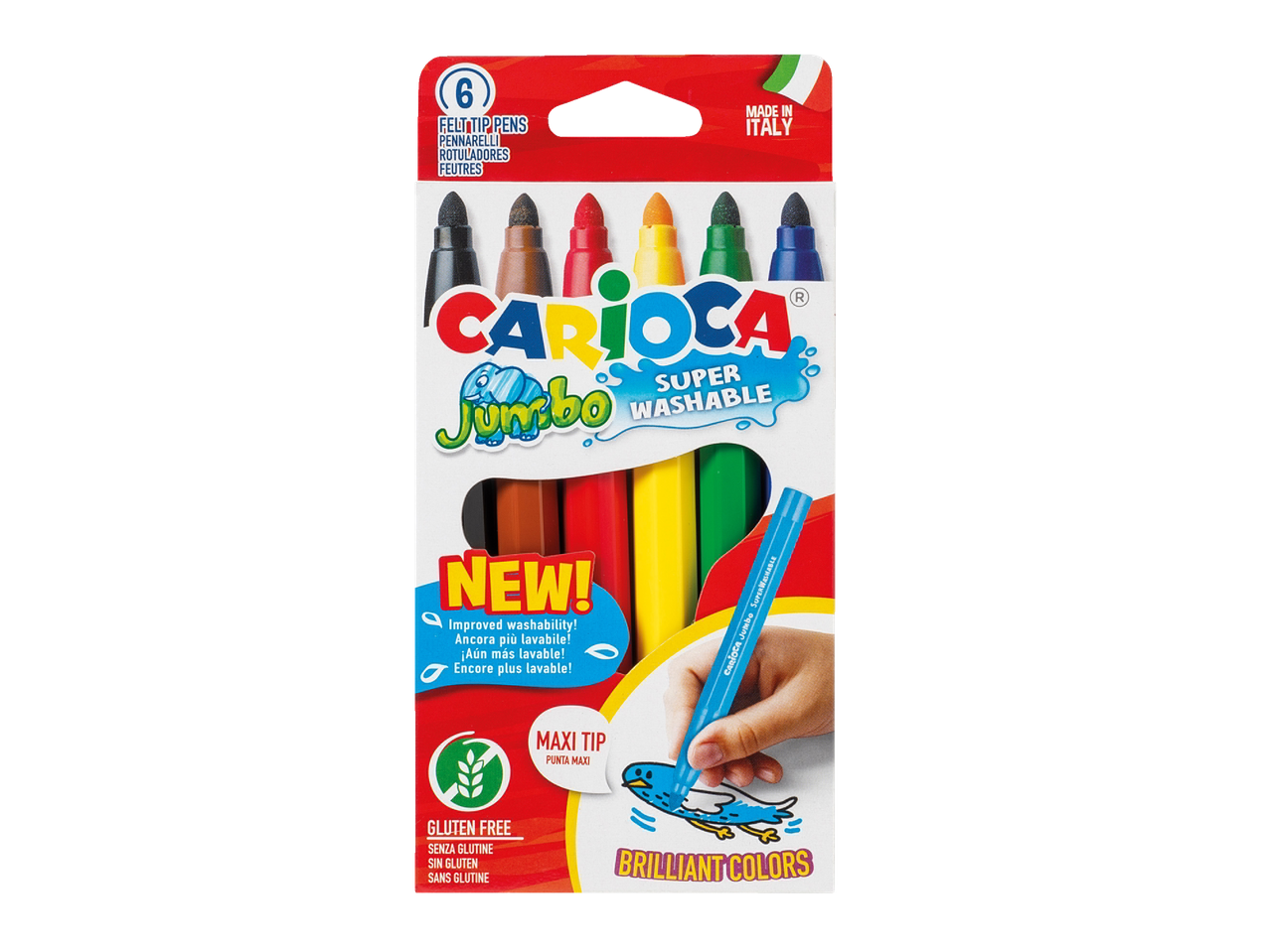 Set de 6 markere Cariioca Jumbo Super Lavabile, culori vii.