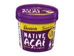 Açaí sorbet with banana and organic açaí, 39 kcal per serving, in a purple and yellow tub.