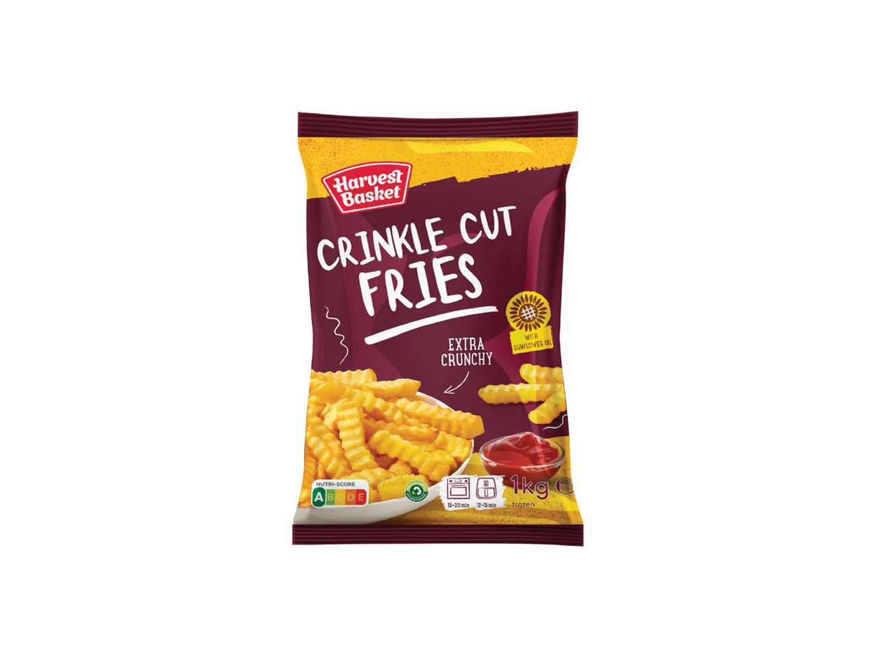 Pakovanje zamrznutih pomfrita Crinkle Cut Fries.