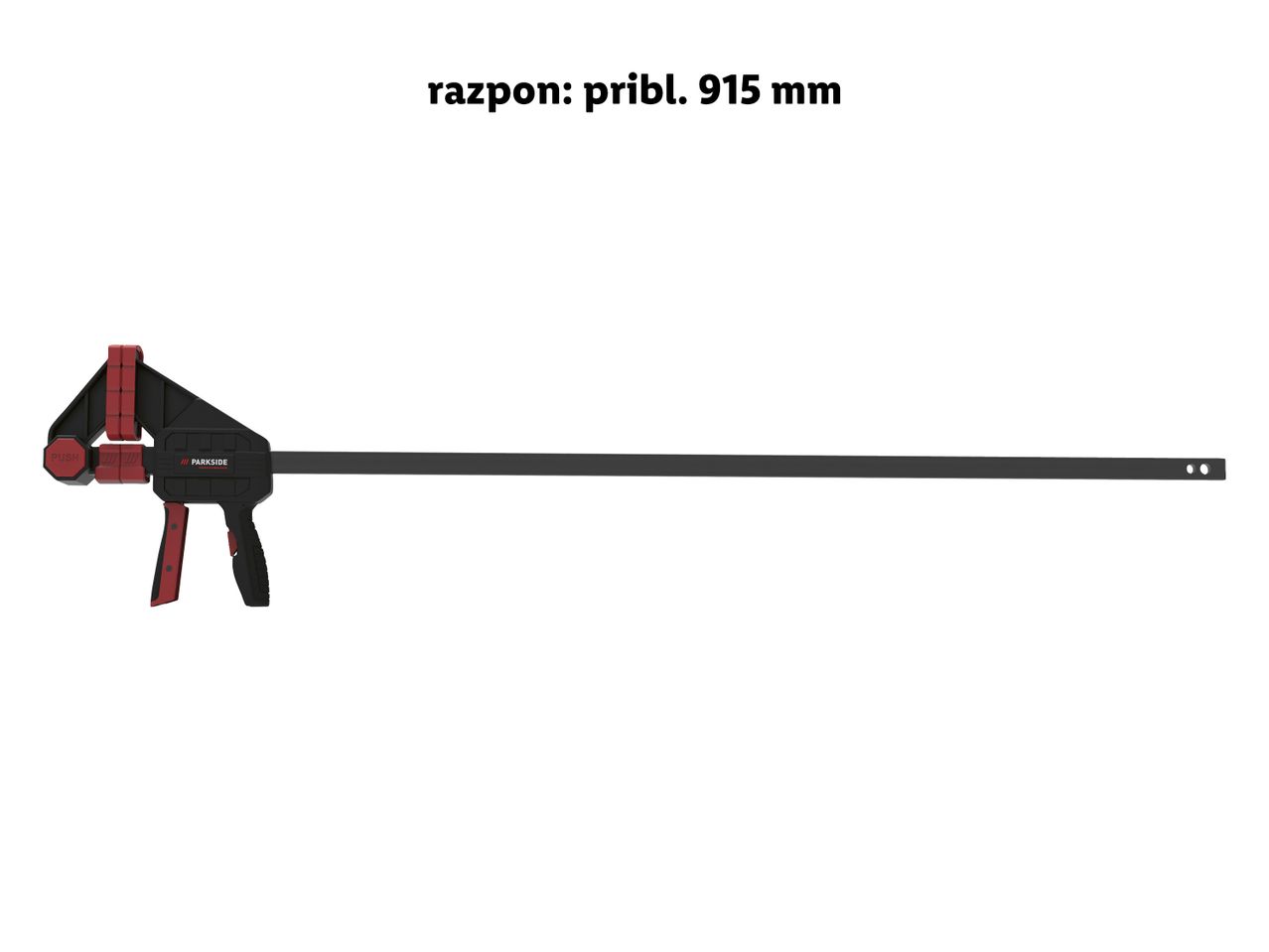 Parkside spona z razponom približno 915 mm.