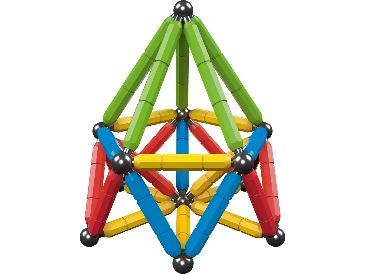 lupilu® magnetinis konstruktorius: spalvinga geometrinė figūra iš magnetinių lazdelių ir rutuliukų.