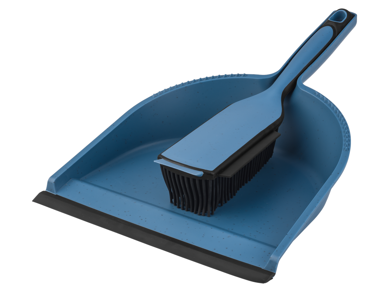 W5® schoonmaakset: blauwe stoffer en blik met zwarte borstelharen