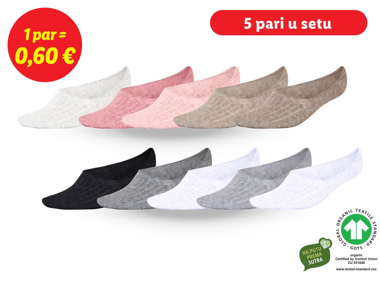 Set od 10 pari ženskih čarapa bez prstiju u raznim bojama.