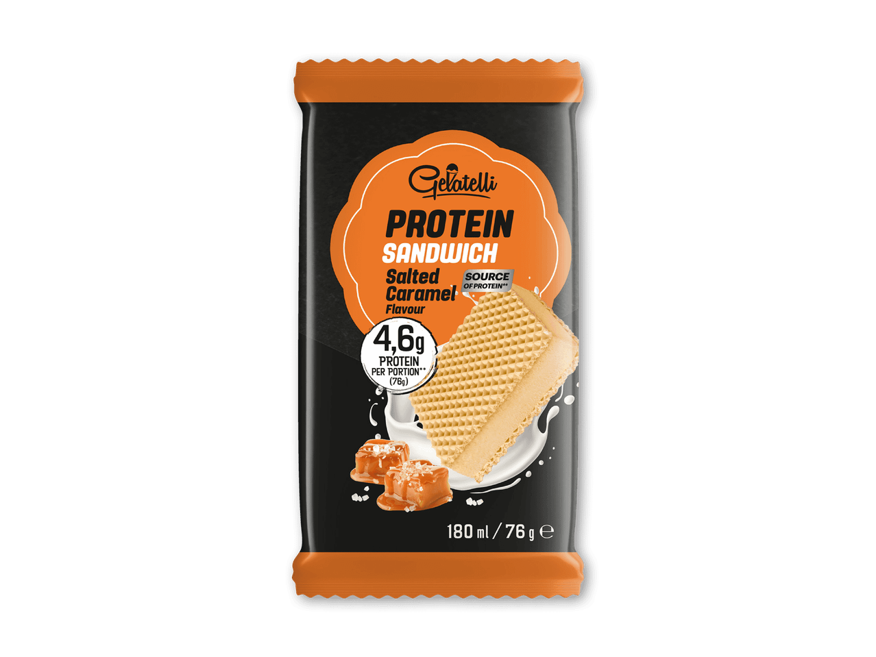 Proteinsandwich med saltkaramel, 4,6 g protein pr. portion, 180 ml/76 g.