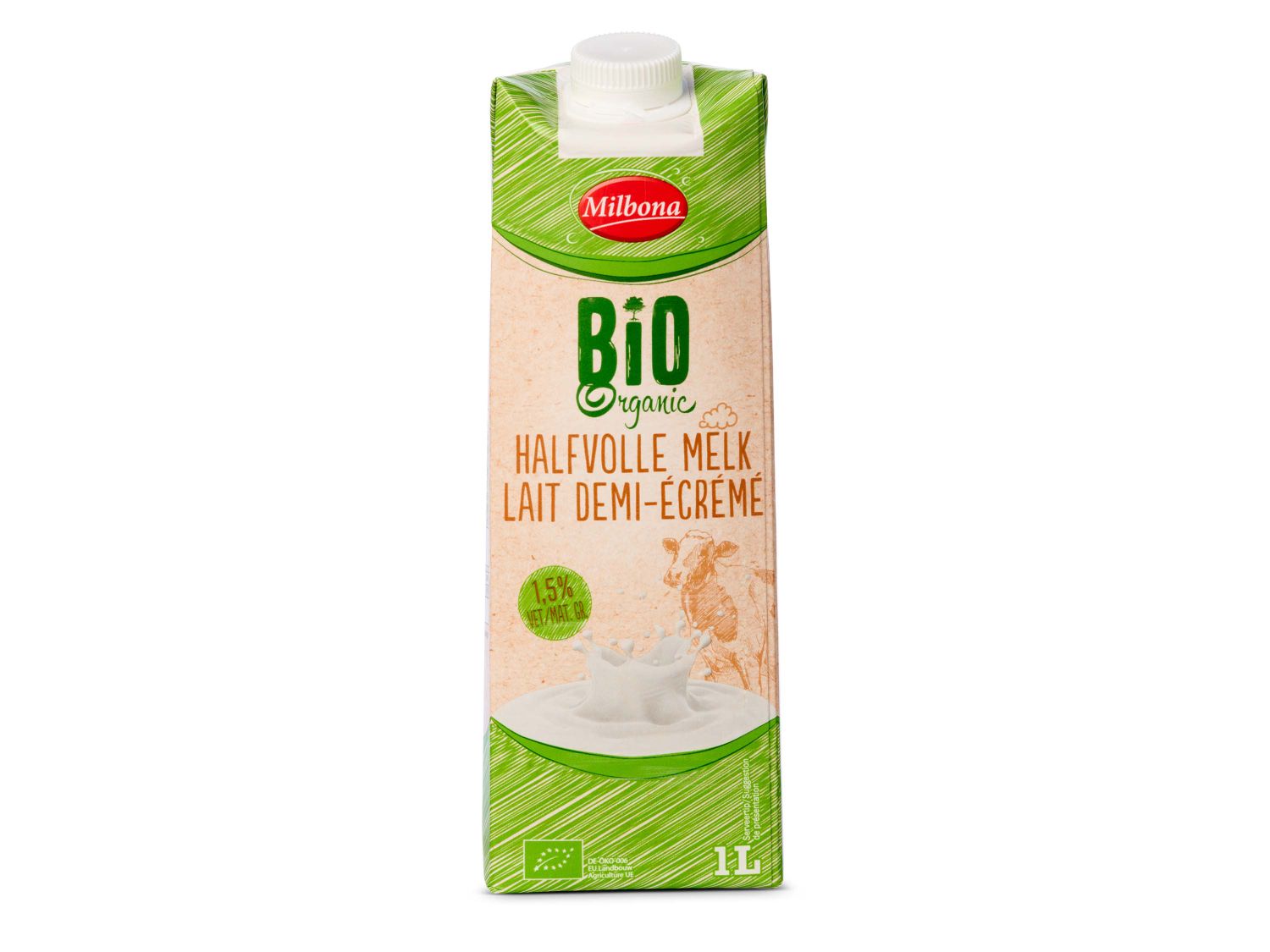 Houdbare biologische halfvolle melk