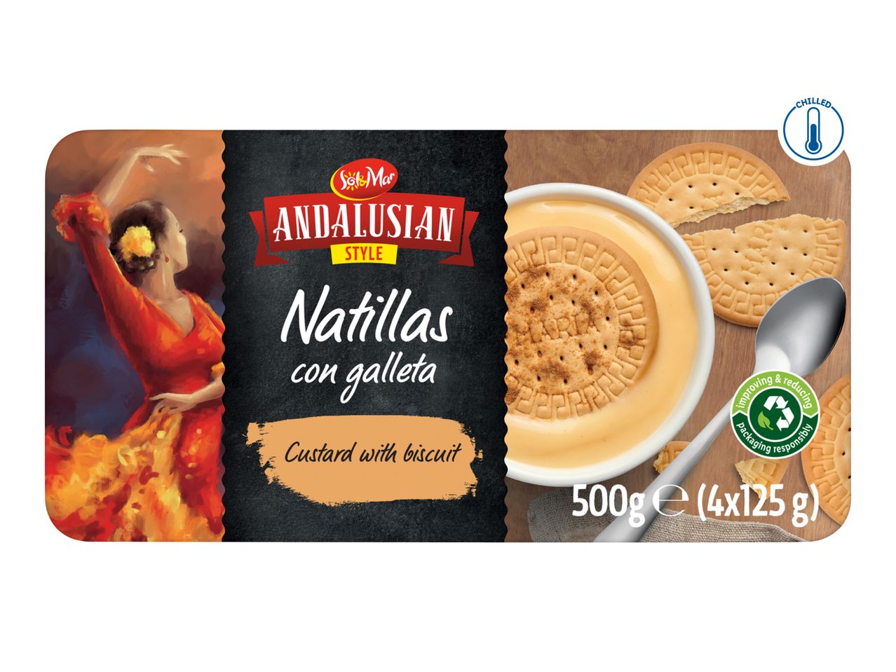 Andalusian style custard with biscuit, chilled, 500g (4x125g).