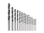 A set of drill bits of varying sizes.
