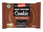 Un biscuit Sondey triple chocolat riche en protéines (13,5g) dans un emballage brun.