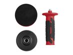 A red-handled polishing tool kit with two black polishing pads.